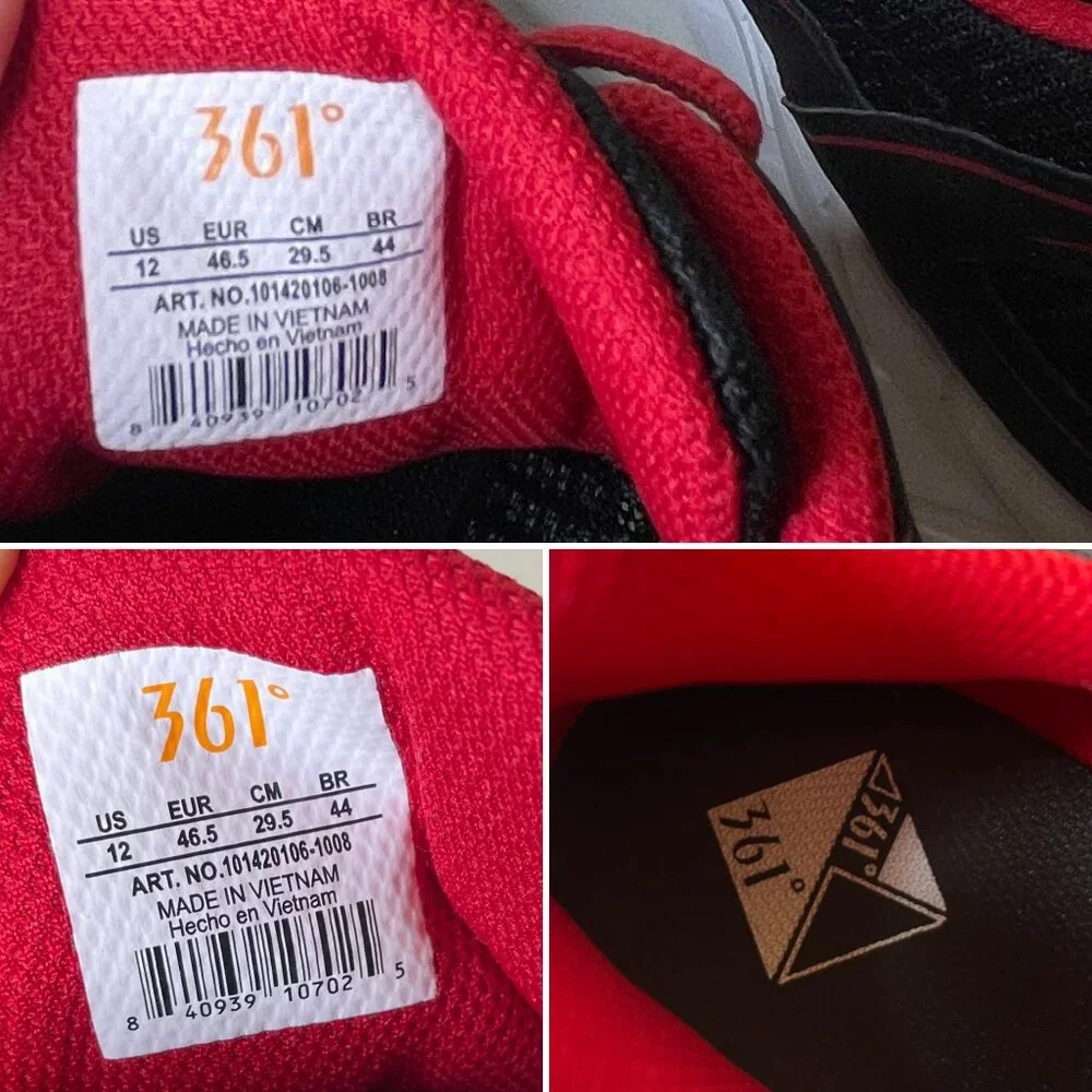 361 Degrees Black Red Breeze Sneakers Mens Size 12